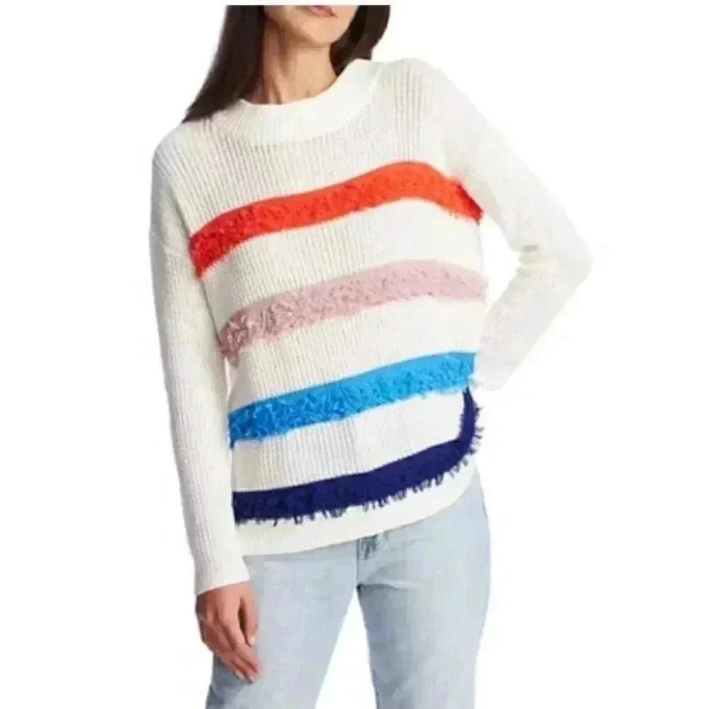 1.State Loop Stitch Multi Color Stripe Sweater - image 1